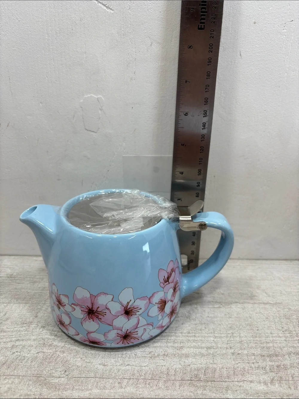 Alfred Cherry Blossom Blue Ceramic Teapot Stainless Steel Infuser NIB